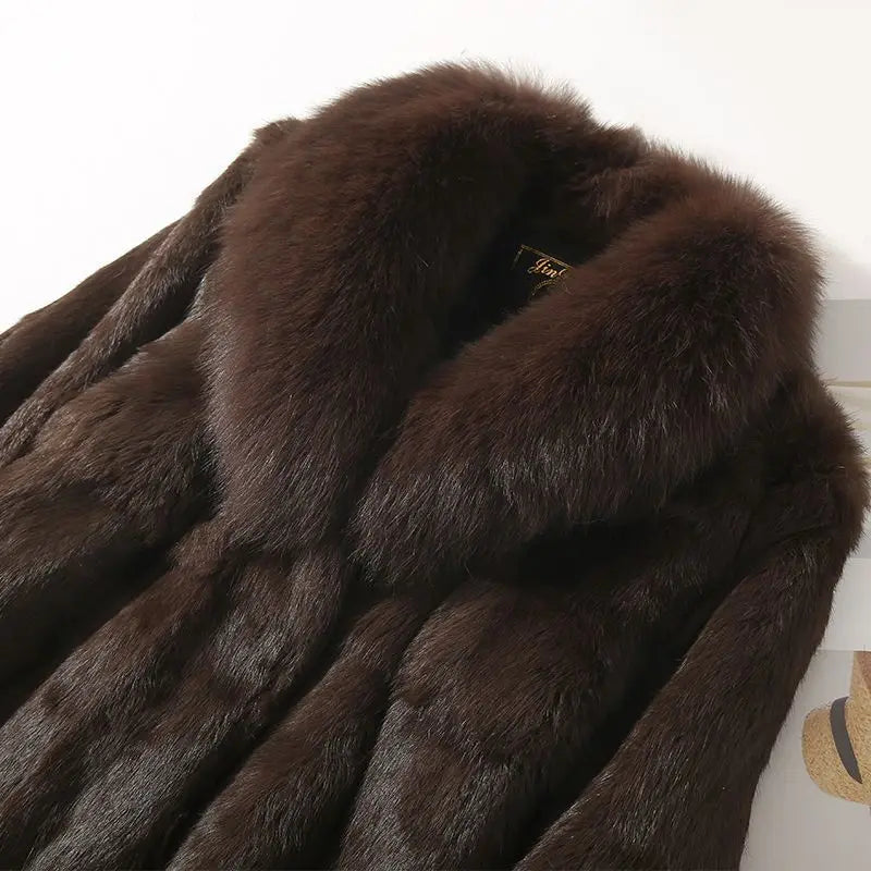 Real Rabbit Fur Coat Women Autumn Winter Short Jacket Thick Warm New Fashion Fox Fur Collar Elegant Female Warm Outerwear