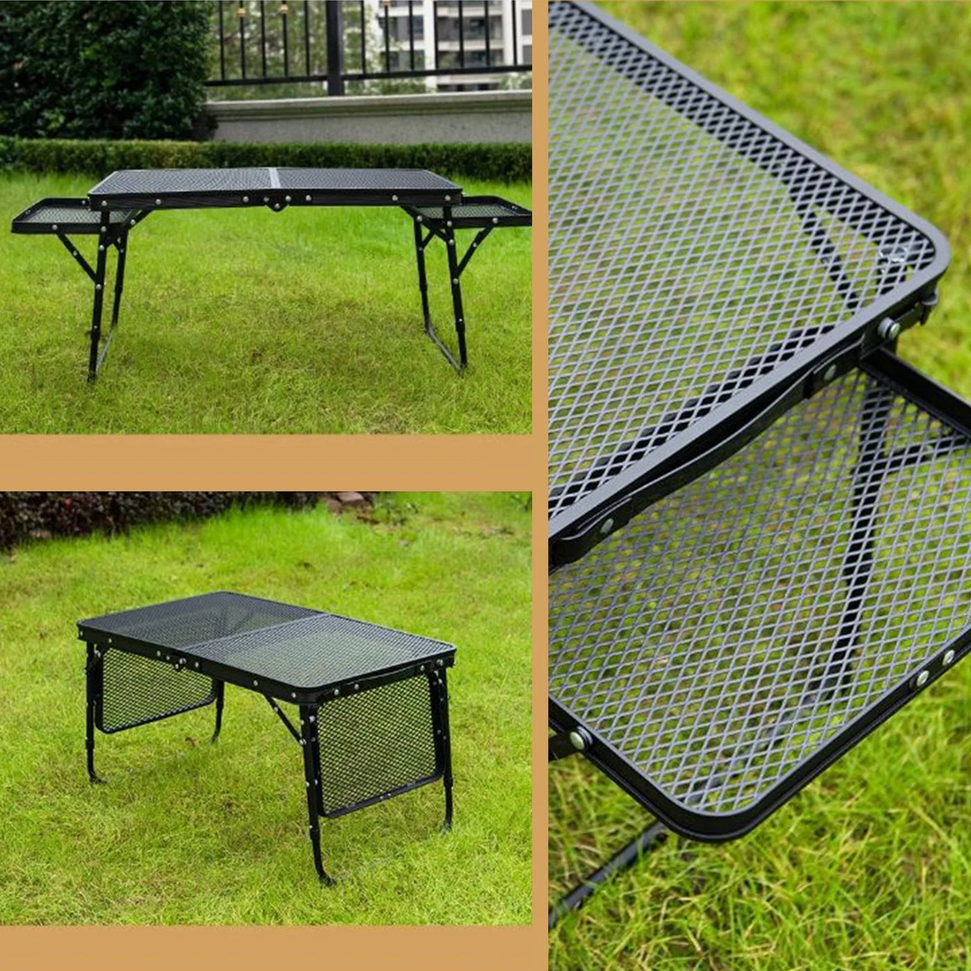 Camping Table Iron Mesh Folding Table Portable Outdoor Camping With Lifting Shelf Mesh Folding Table Outdoor Foldable Table