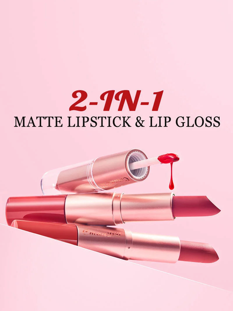 2 In 1 Double-ended Lipstick Lip Liner Pen Matte Pigment Non-stick Cup Skin Color 24H Lasting Waterproof Makeup Beauty Cosmetics
