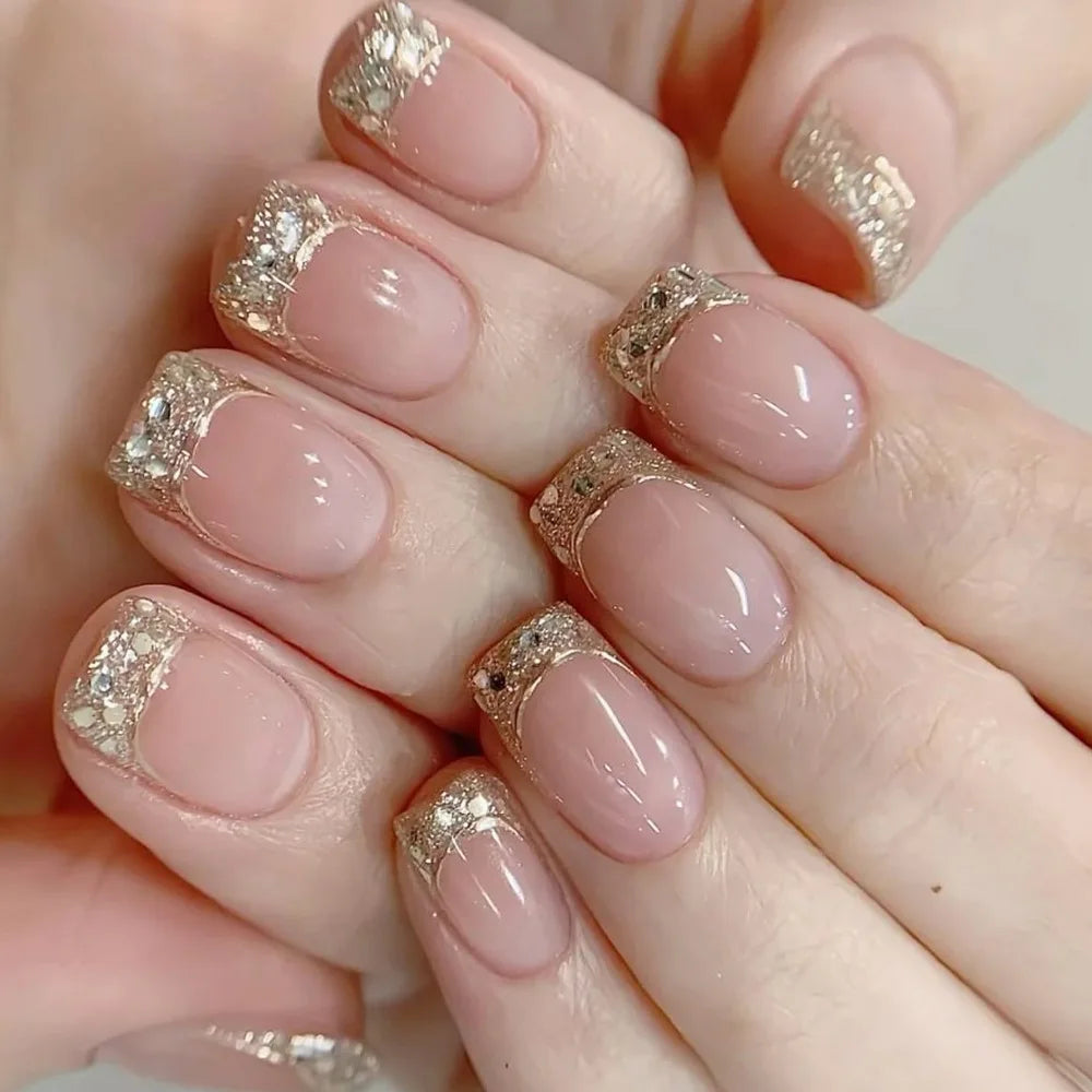 24pcs Press on Nails Square Flower False Nails Wearable Stick-on Nails Fake Nail Uñas Postizas Mujer Накладные Ногти 네일팁