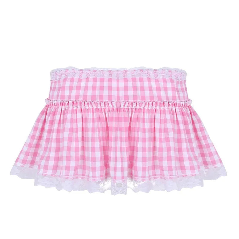 Lace Gingham Mini Skirt