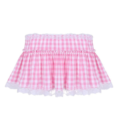 Lace Gingham Mini Skirt