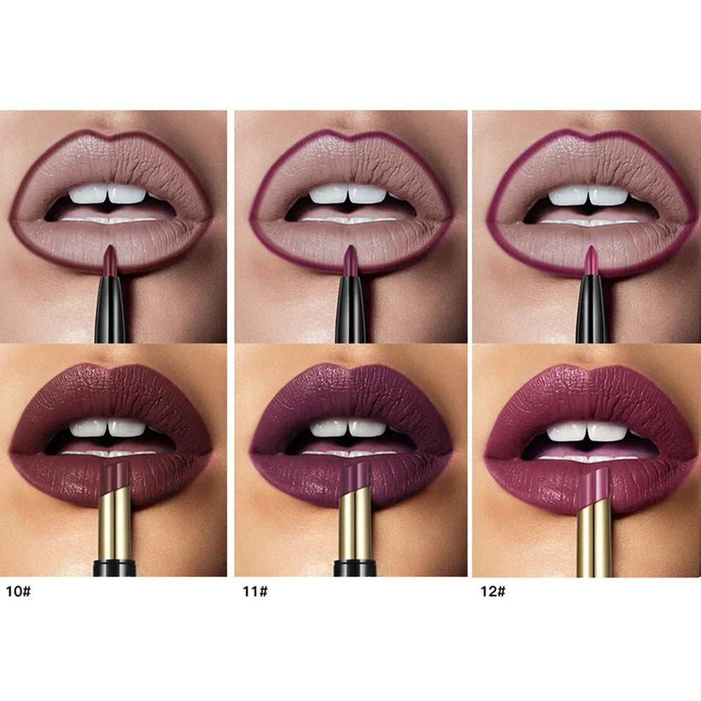 Matte Smooth Lipstick Sexy Soft Matte Red Purple Lipstick Crayon Carving Lip Contours Lip Liner Pencil Double Head Lipsticks