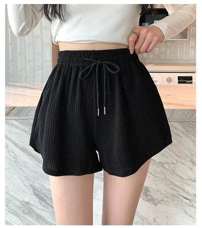 Women's Waffle Shorts sports shorts summer new Korean loose high waist wide leg pants wear women's clothing
