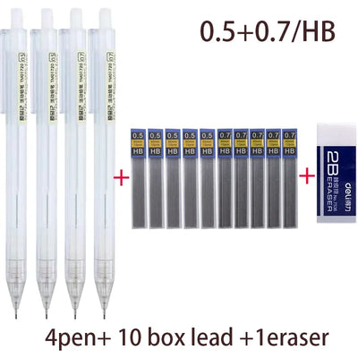 Mixed Loading 0.5&0.7mm Mechanical Pencil White Simple Automatic Pen for Students School Supplies Office Accessories Stationery