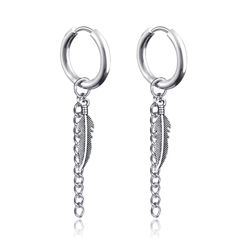 New Punk Stainless Steel Chain Hoop Earrings For Women Men 2023 Trendy Goth Pop Hip Hop Pendants Ear Jewelry Accessories Earring