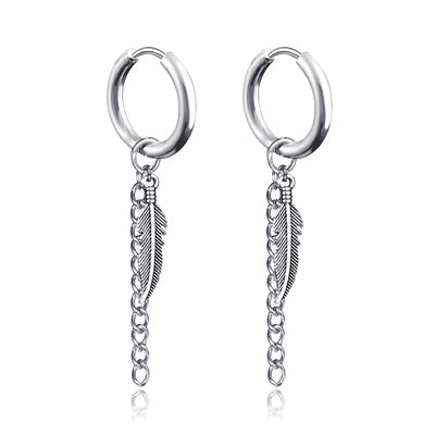 New Punk Stainless Steel Chain Hoop Earrings For Women Men 2023 Trendy Goth Pop Hip Hop Pendants Ear Jewelry Accessories Earring