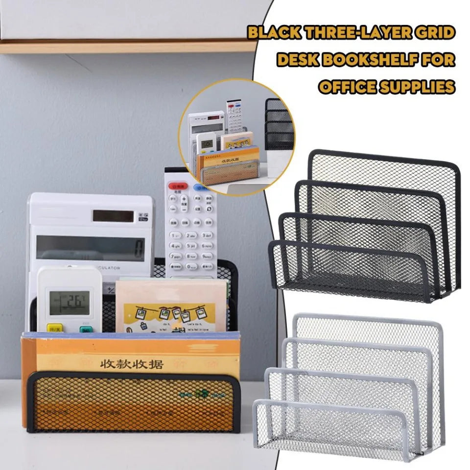 3-layer Papers Trays Notebook Stand Rack Desk Black Metal Iron Mesh Holder for Magazine Document File Book Rack Organizer Office