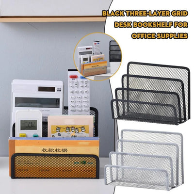 3-layer Papers Trays Notebook Stand Rack Desk Black Metal Iron Mesh Holder for Magazine Document File Book Rack Organizer Office