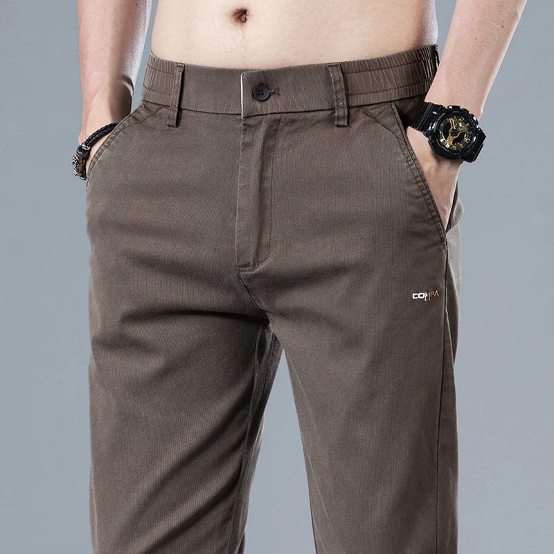 New Mens Summer Ice Silk Casual Pants Mid-Waist Elastic Straight Business Trousers 3 Colors Fashion Comfortable Man Pants