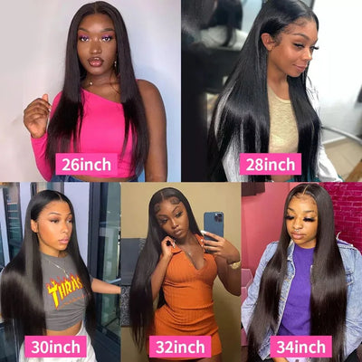 12A Peruvian Straight 13x6 Lace Front Human Hair Wig Natural Color 32 Inch 4x4 HD Transparent Lace Closure Wig For Black Women
