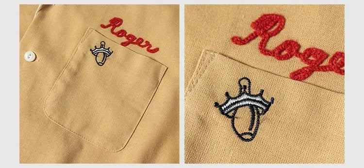 Non Stock Retro Bowling Shirt For Men Embroidery Rockabilly Hawaiian Beach Camp Shirt