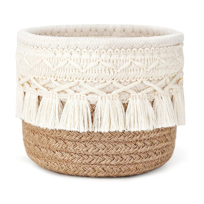 1Pcs Hand-woven Tassels Simple Nordic Cotton Rope Makeup Brush Stationery Pen Holder Storage Household Sundries Storage Basket