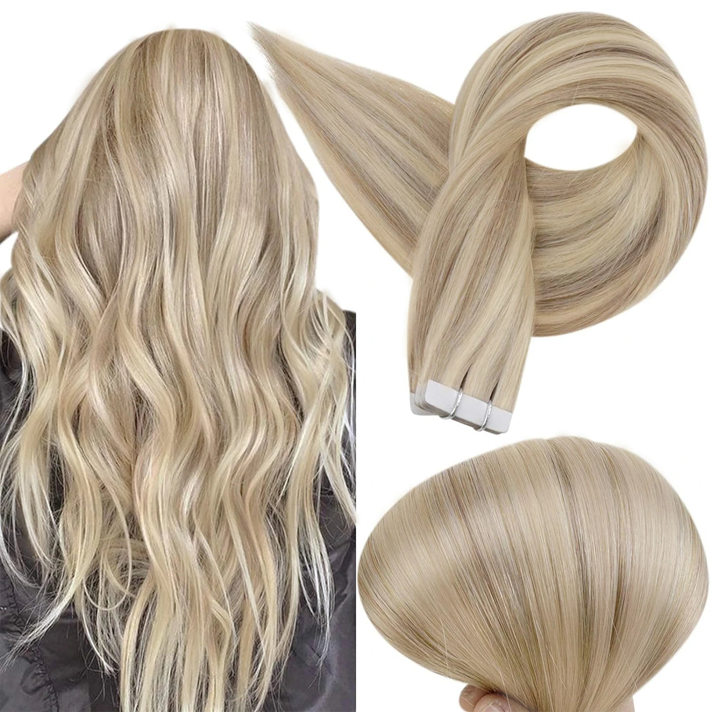 [New Color] Full Shine Tape in Hair Extensions Human Hair Brazilian Remy Straight Hair Extensions 20 Pcs 50G for Women
