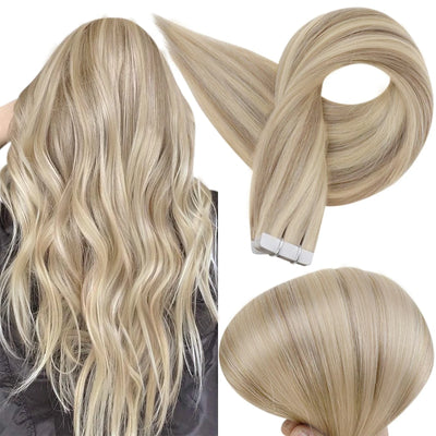 [New Color] Full Shine Tape in Hair Extensions Human Hair Brazilian Remy Straight Hair Extensions 20 Pcs 50G for Women
