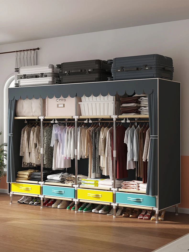 Large Fabric Wardrobe Portable Closet Organizer Multi-layer Dustproof Storage Cabinet for Rental Room or Bedroom