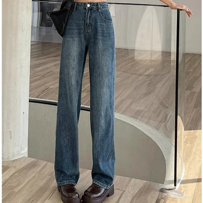 Woman High Waist Stacked Straight Leg Jeans Female Gothic Loose Wide Leg Pants Girls Y2k Black Blue Light Blue Denim Trousers