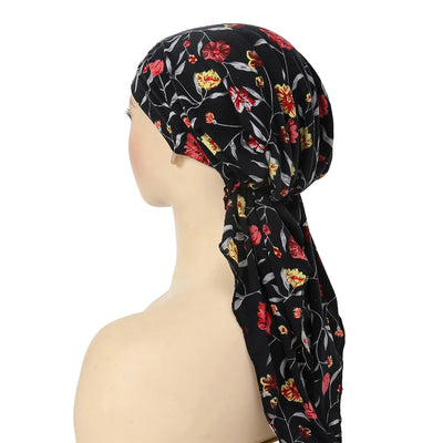 2024 New Women Pre-Tied Turban Cap Muslim Hijab Cancer Chemo Flower Print Hat Cover Hair Loss Head Scarf Wrap Strech Bandana