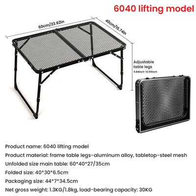 Camping Table Iron Mesh Folding Table Portable Outdoor Camping With Lifting Shelf Mesh Folding Table Outdoor Foldable Table
