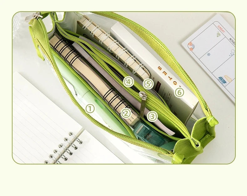 6-layer PVC transparent pencil bag Student Large capacity stationery bag School supplies storage bag Waterproof color pen case