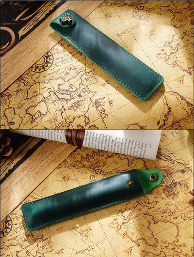 Genuine Leather Pen Case Cowhide Stationery Pencil Holder Bag Pen Pouch for Travel Notebook Journal Pen Cover