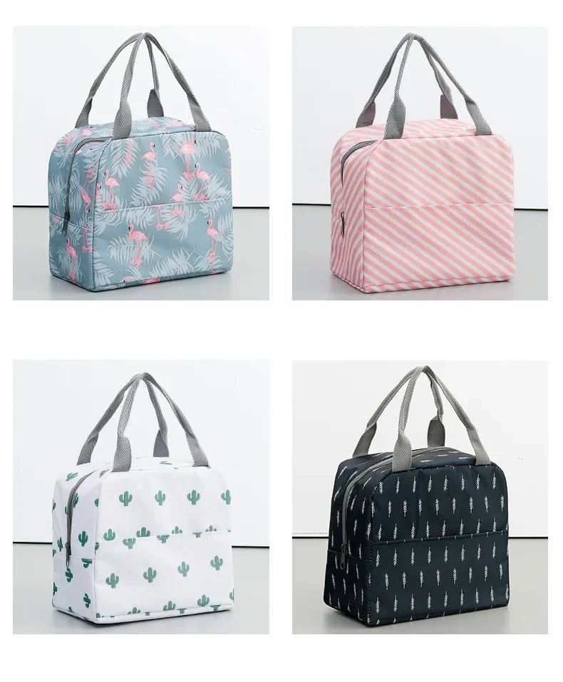 Functional Pattern Cooler Lunch Box Portable Insulated Canvas Lunch Bag Thermal Food Picnic Lunch Bags For Women Kids