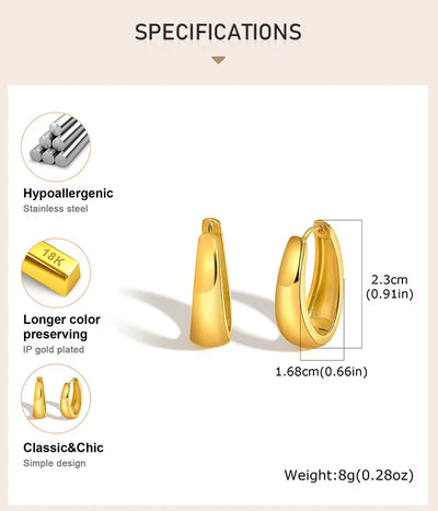 Oval Hoop Earrings for Women, Small Thick Geometic Earring Huggies, Gold Plated Hypoallergenic Minimalist Jewelry