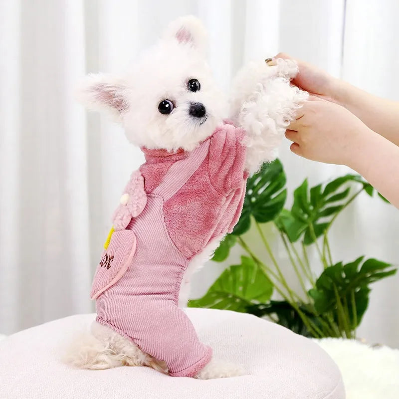 Soft Warm Dog Jumpsuits Pet Dog Coat for Small Dog Flower Pattern Puppy Pajamas Luxury Cat Jumpsuits Pet Jacket Coat Dog Clothes