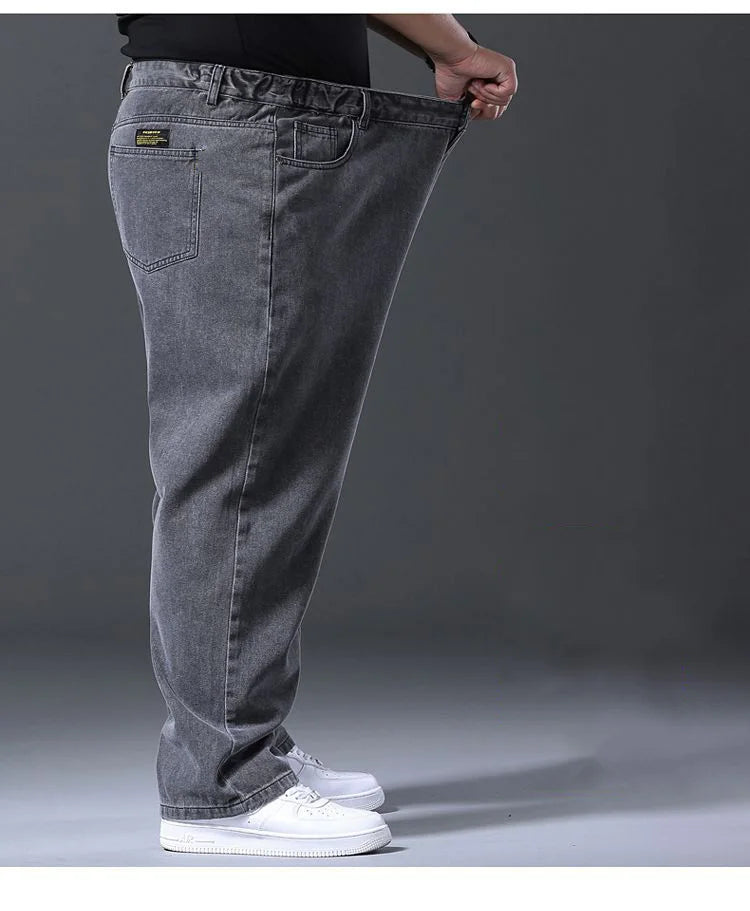 Men's Plus Size Jeans Elastic Waistband 30-48inch Stretch Denim Pants Straight Leg Breathable Loose Fit Streetwear Casual Wear