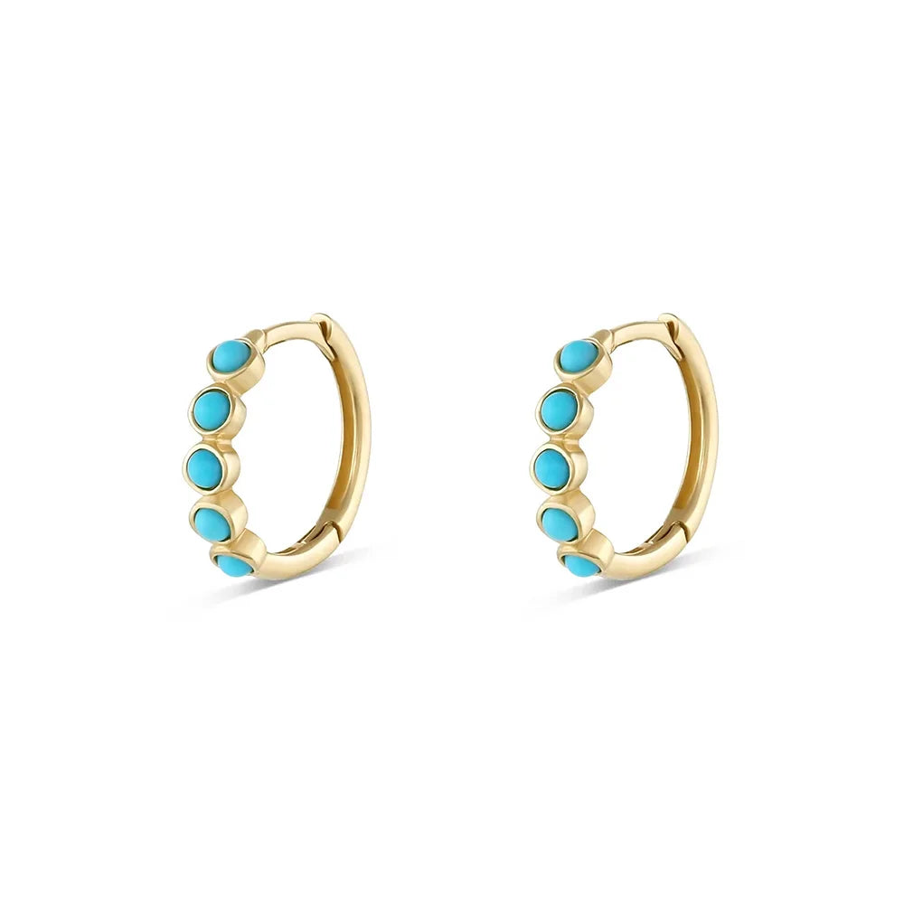 ROXI Natural Turquoise Stone Hoop Earrings For Women Small Circle Body Piercing Girl 925 Sterling Silver Stud Earring Jewelry