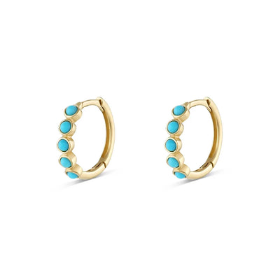 ROXI Natural Turquoise Stone Hoop Earrings For Women Small Circle Body Piercing Girl 925 Sterling Silver Stud Earring Jewelry