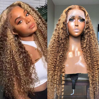 13x4 Highlight Wig Curly Human Hair Wigs For Women Colored Honey Blonde Lace Front Human Hair Wig 13x6 HD Deep Wave Frontal Wigs