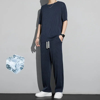 1 Set New Men Summer T-shirt Pants Sports Set men's fitness pants shirt running yoga Fashionable Casual Sports Trousers