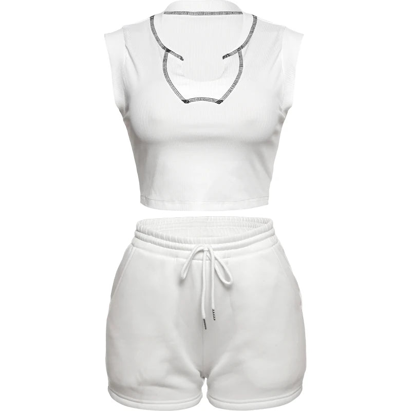 Weird Puss Casual Sporty 2 Piece Set Summer Women Tracksuit Basic Plain Vest+Cycling Shorts Matching Skinny Streetwear Outfits