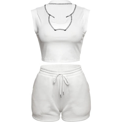 Weird Puss Casual Sporty 2 Piece Set Summer Women Tracksuit Basic Plain Vest+Cycling Shorts Matching Skinny Streetwear Outfits