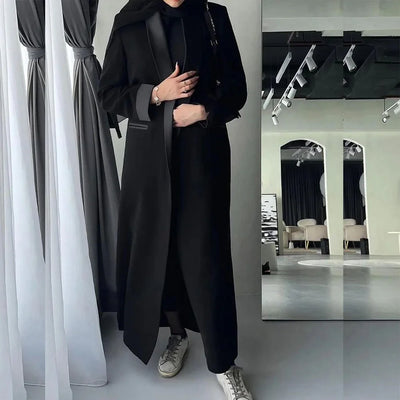 Black Women's Blazer 2025 Female Jacket 1 Piece Long Coat Single Breasted Shawl Lapel Luxury Muslim Abayas Office Lady Clothing