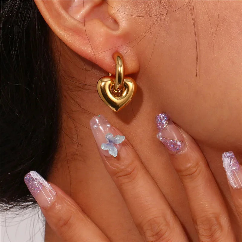 Punk Round Stainless Steel Hoop Earrings For Women Minimalist Geometric Heart-shaped Earrings Statement Jewelry 2023