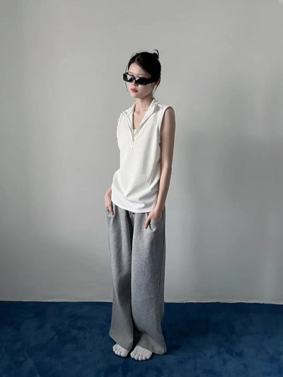 Gothic Tank Top Men and Women Harajuku Punk Vintage Stand Neck Zipper Streetwear Sleeveless Tanks Y2k Aesthetic Solid Camisoles
