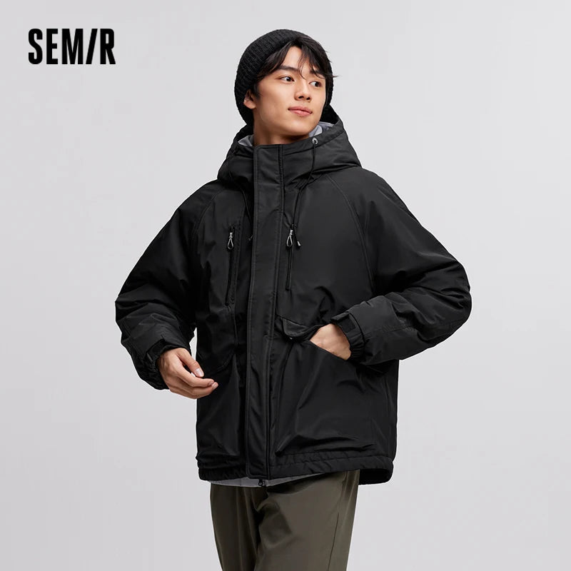 Semir Cotton-Padded Jacket Men 2024 Winter Waterproof, Oil-Resistant, Stain-Resistant and Windproof Outerwear Loose