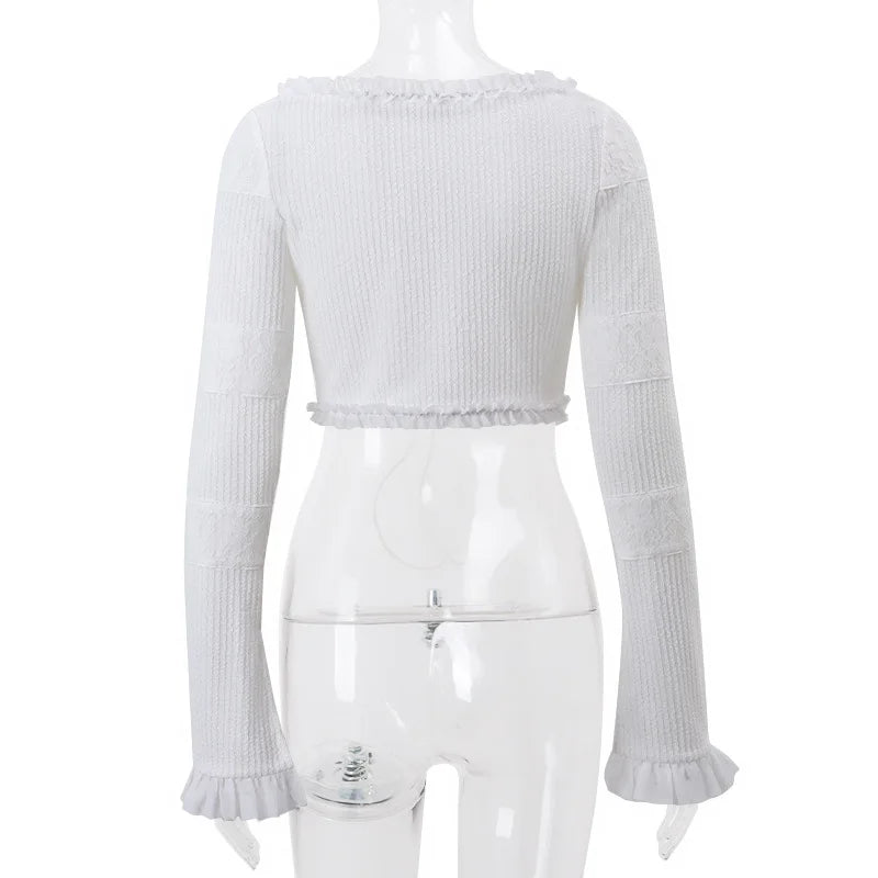 Hot Sale Women's Dress Sets for 2024 Autumn featuring Sexy V-Neck Knitted Cardigan and Sweet Lotus Leaf Hem Shorts