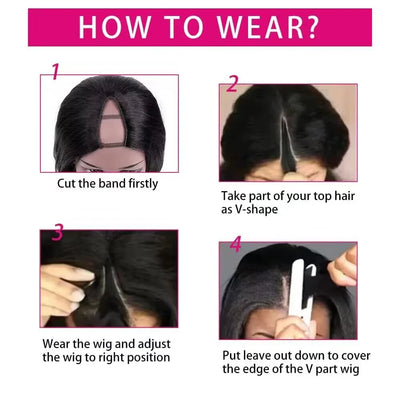 200 Density Body Wave V Part Wigs Human Hair Wig Machine Made Wig V Part Human Hair Wigs For Black women 12-32 Inch On Sale