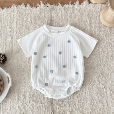 Summer New Newborn Baby Girl Clothes Summer Romper Short-Sleeved Home Clothing Jumpsuit Flower Embroidery Toddler Bodysuit