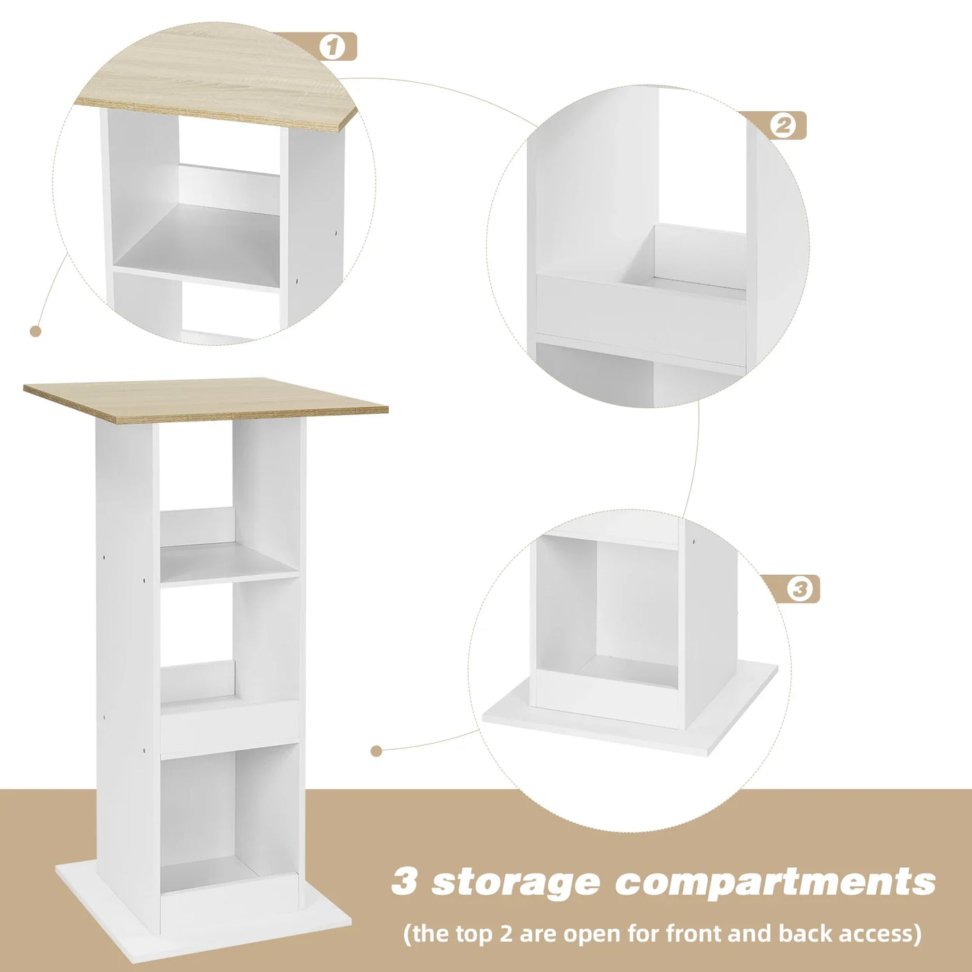WOLTU 1PC Bar Table Bistro Square Counter Table with 3 Shelves Side Cabinet Drink Stand for Pub Kitchen Dining Room Living Room