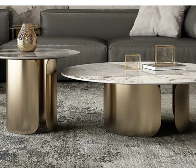 Light Luxury Italian Coffee Tables for Living Room Small Round Rock Slab Designer Table Minimalist Smooth Side Table for Office