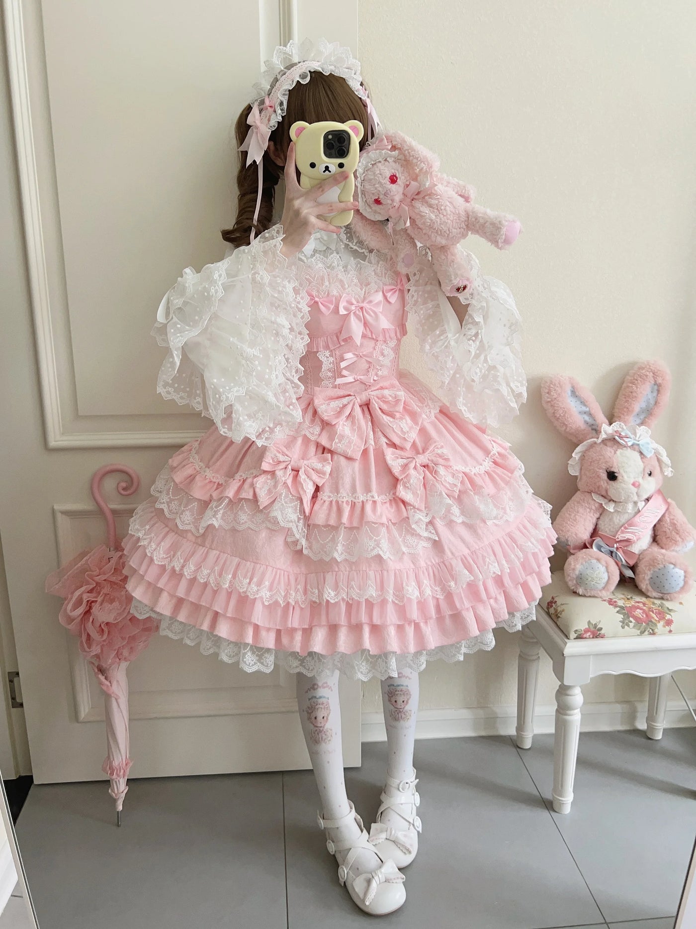 Original Lolita Dress Set Doll Feeling Girl Women's Sweet Jsk Suspender Dress Princess Fairy Lace Bow Sling Cake Dresses