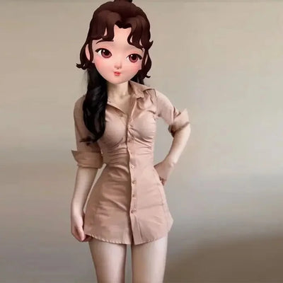 Korean Style Sexy Shirt Dress Women's Waist-Cinching Mini Dress Polo Collar Pleated Design Empire Waistline Fashionable Gown