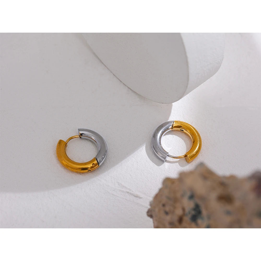Yhpup  Chic Stainless Steel Geometric Round Hoop Earrings Women Gold Silver Color Charm Trendy Fashion Temperament Jewelry
