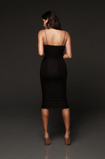 Combhasaki Sexy Summer Women's Sleeveless Thin Shoulder Straps Deep O Neck Evening Party Clubwear Solid Color Midi Bodycon Dress