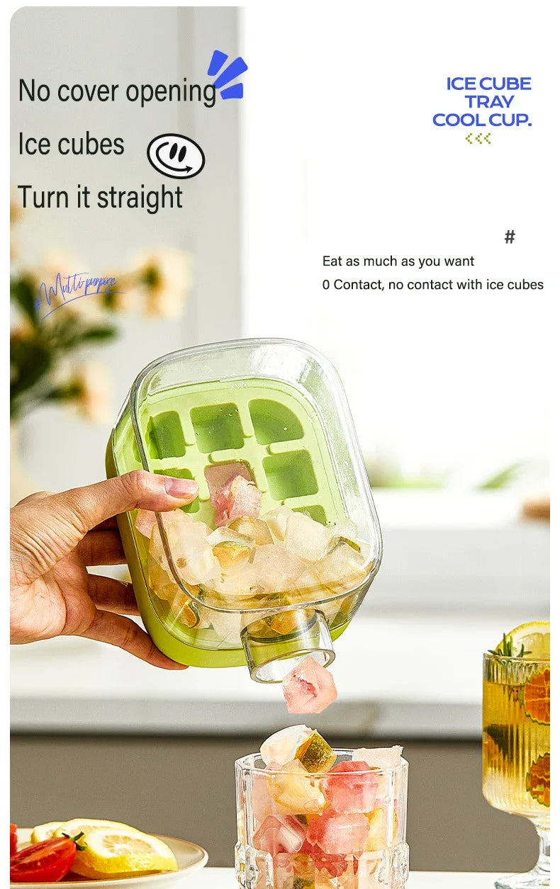 12 Grids Pressing Ice Cube Tray Block Mold 500ML Water Bottle With Straw Ice Making Mold Kitchen Tool Household Sealed Ice Maker