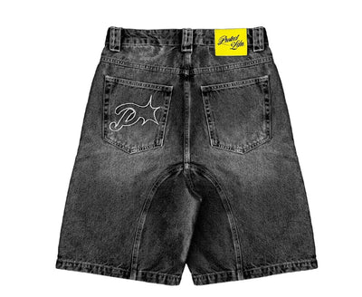 American New Letter Pattern Embroidered Denim Shorts Y2K Men's Street Retro Washed Old Trend Gothic Denim Sweatpants Street Wear